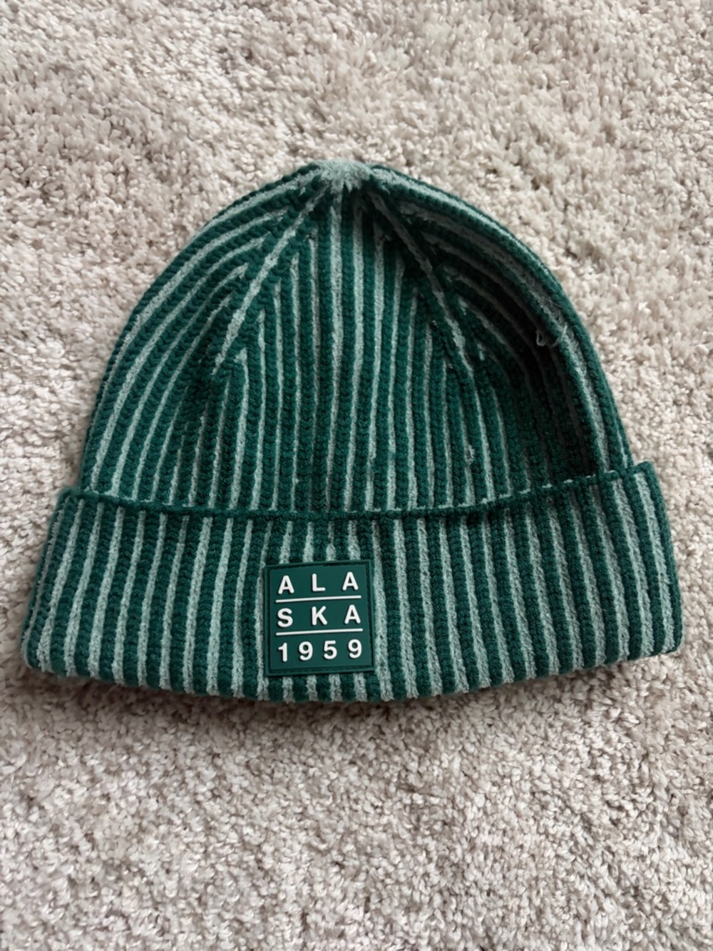 ALASKA 1959 Green Striped Knit Beanie